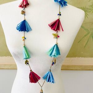 Multi Color Raffia Summer Charm Necklace